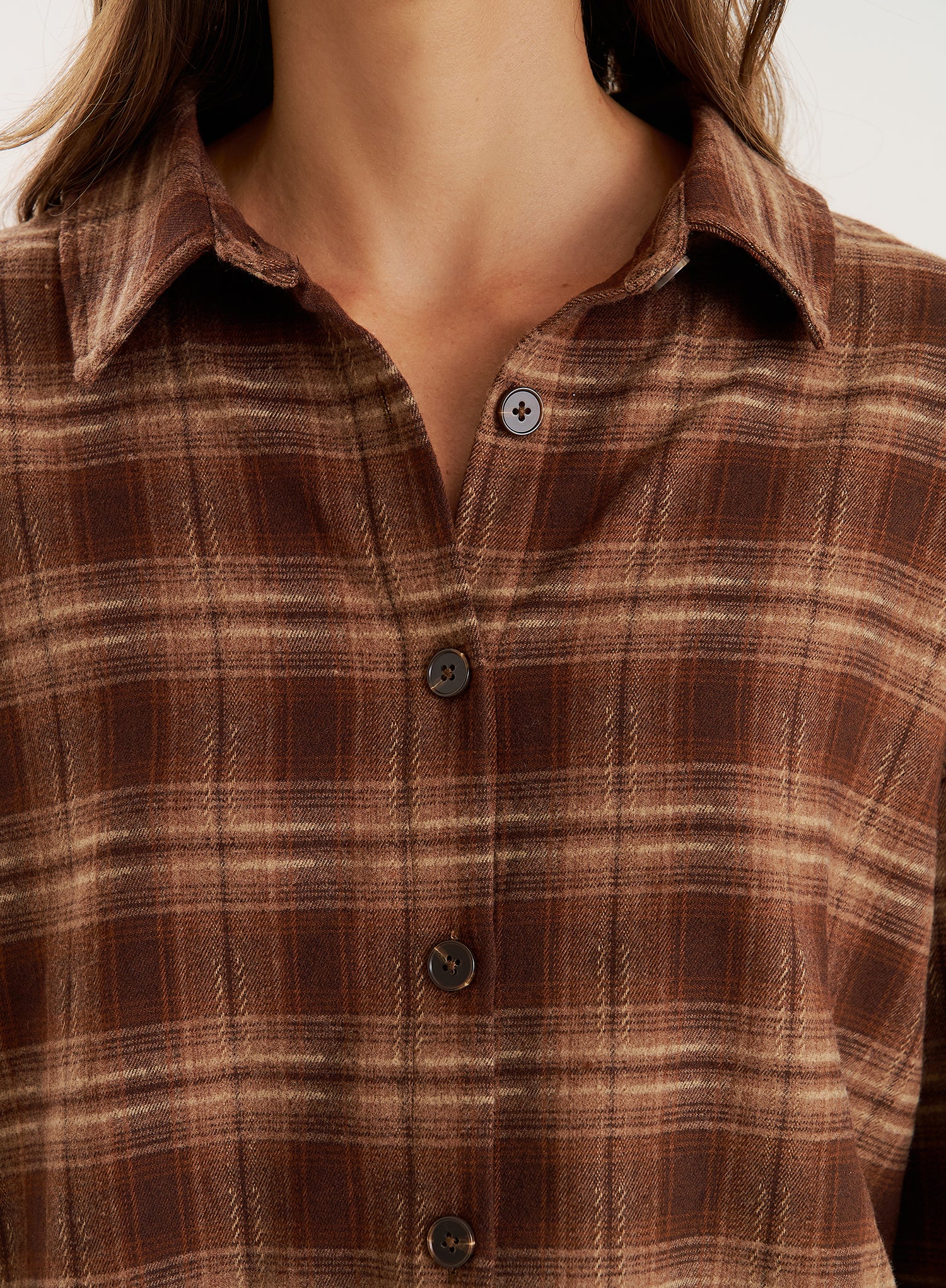 Brown Check Printed Oversized Shirt